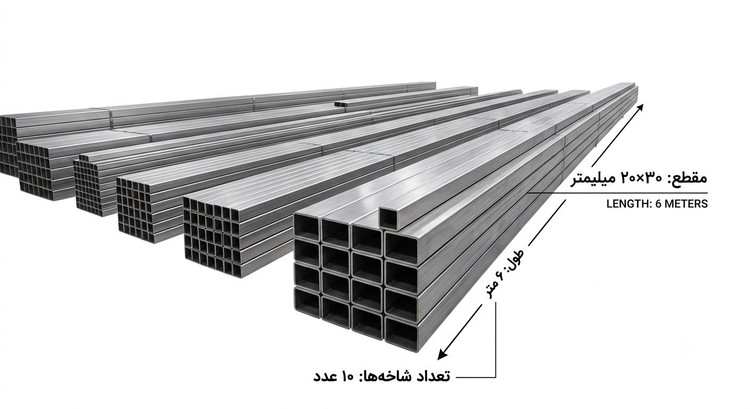 پروفیل استیل 201 ابعاد 40x40 میلیمتر (شاخه 6 متری)
